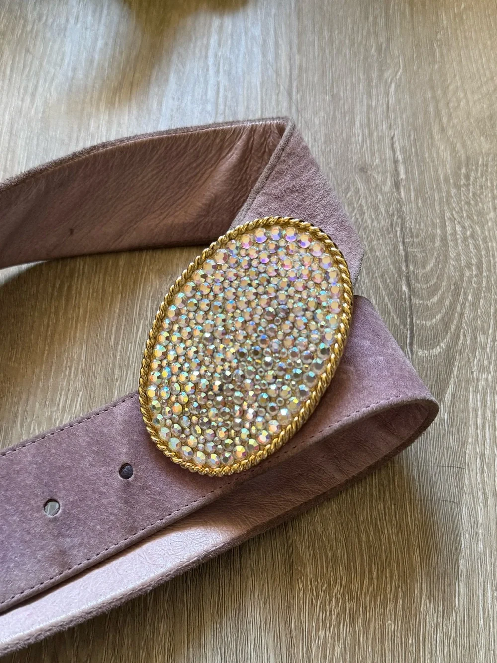 Y2K Pink Suede Rhinestone Buckle Belt Western Cowgirl McBling